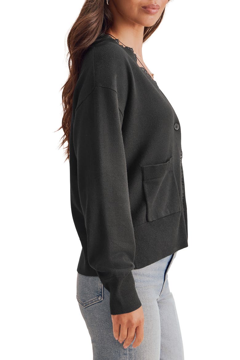 Georgie Lace Trim Cardigan, Alternate, color, BLACK