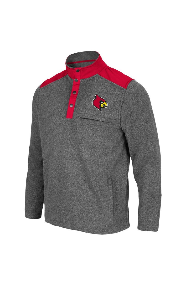 COLOSSEUM Men's Colosseum Heathered Charcoal/Red Louisville Cardinals Huff Snap Pullover, Alternate, color,