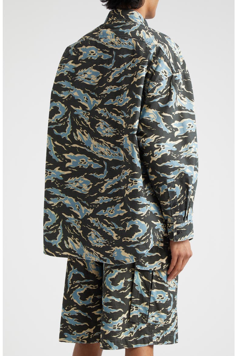 Print Organic Cotton Ripstop Button-Up Shirt, Alternate, color, BLACK/ BLUE