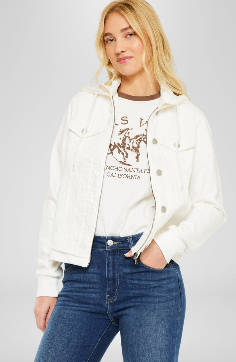 KanCan Eleni Denim Hoodie Jacket, Alternate, color, White