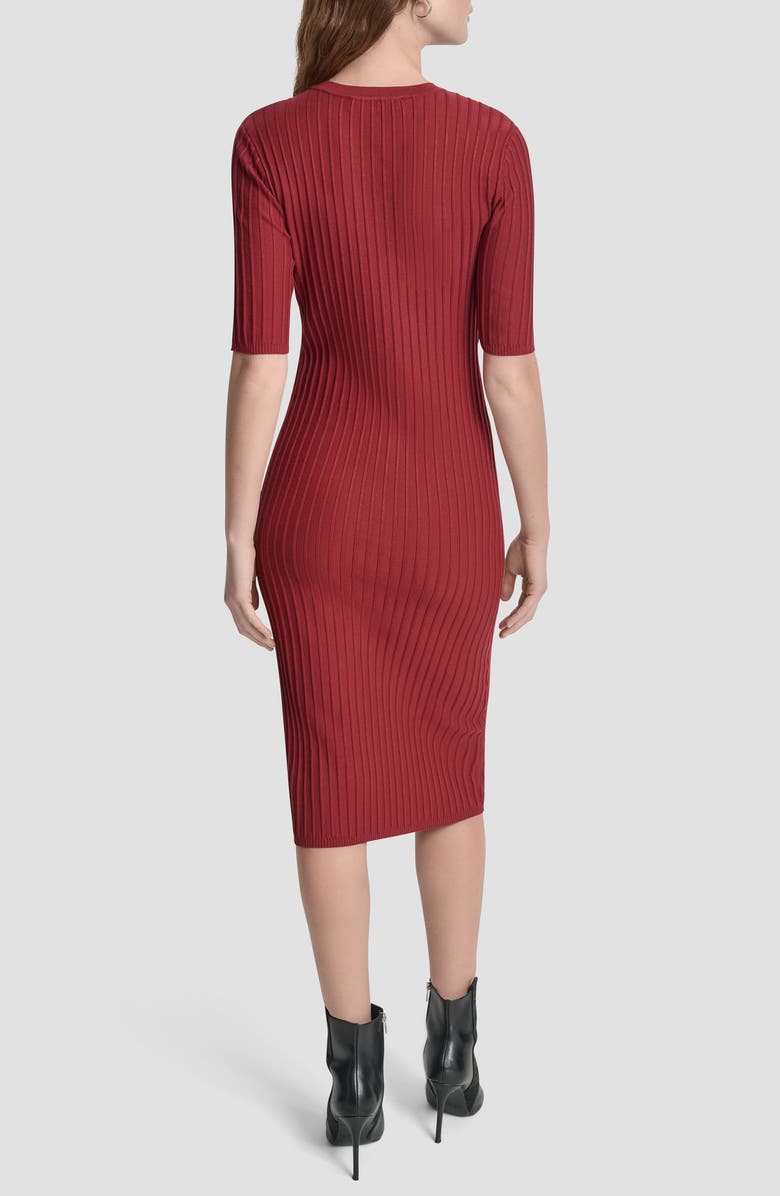DKNY Ribbed Front Zip Sweater Dress, Alternate, color, Merlot