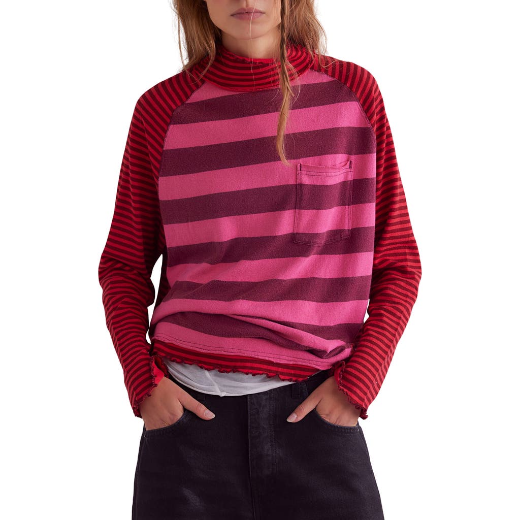 Free People Punk Playful Stripe Long Sleeve T-shirt In Pink