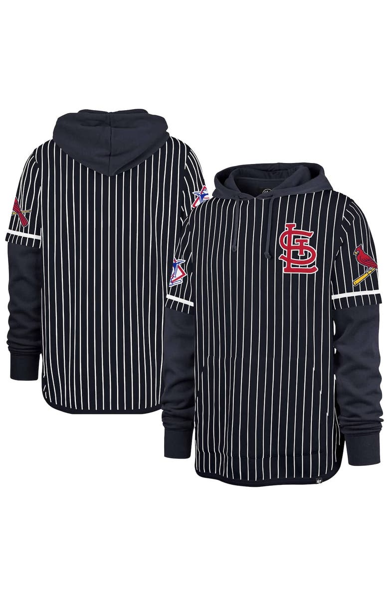 '47 Men's '47  Navy St. Louis Cardinals Pinstripe Double Header Pullover Hoodie, Alternate, color, Navy