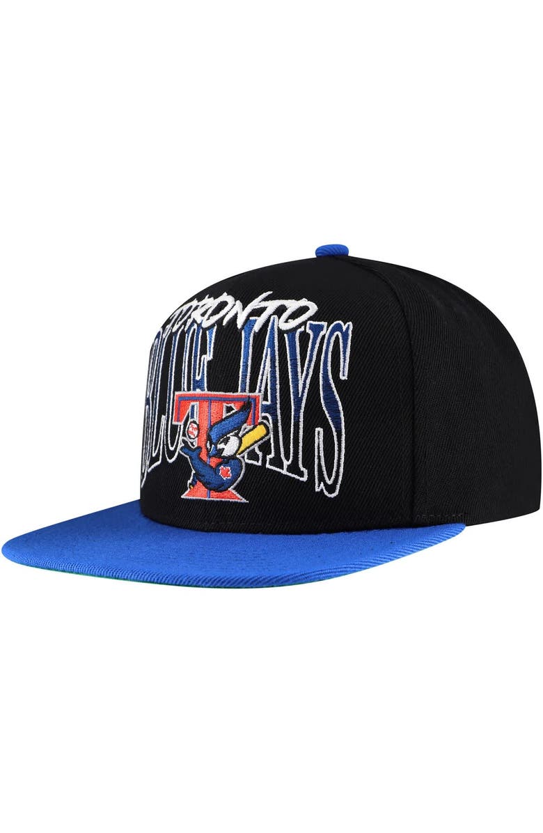Mitchell & Ness Men's Mitchell & Ness Black Toronto Blue Jays Rise Up Snapback Hat, Main, color, 