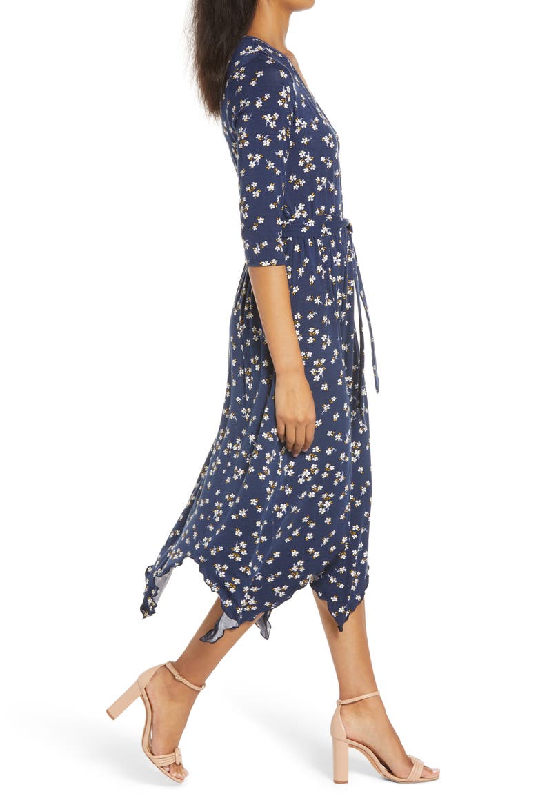 Loveapella Faux Wrap Midi Dress, Alternate, color, NAVY/ IVORY/ GLD