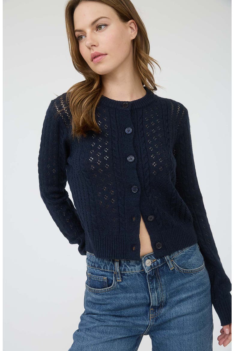 Pointelle Cardigan, Alternate, color, NAVY