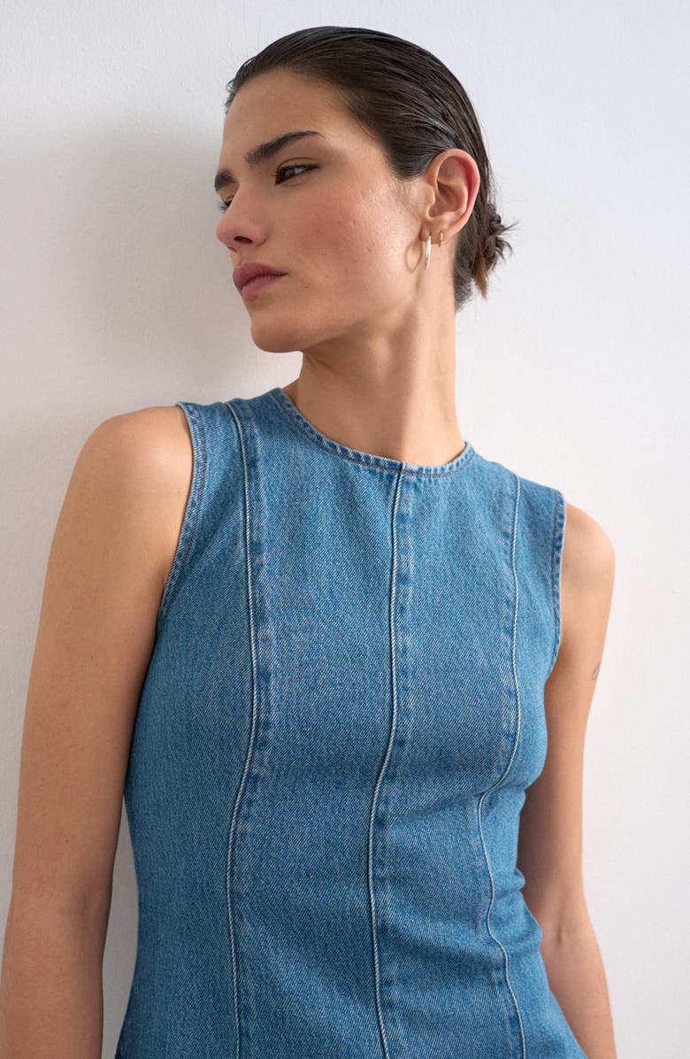 Topshop Denim Fit & Flare Dress, Alternate, color, Mblue