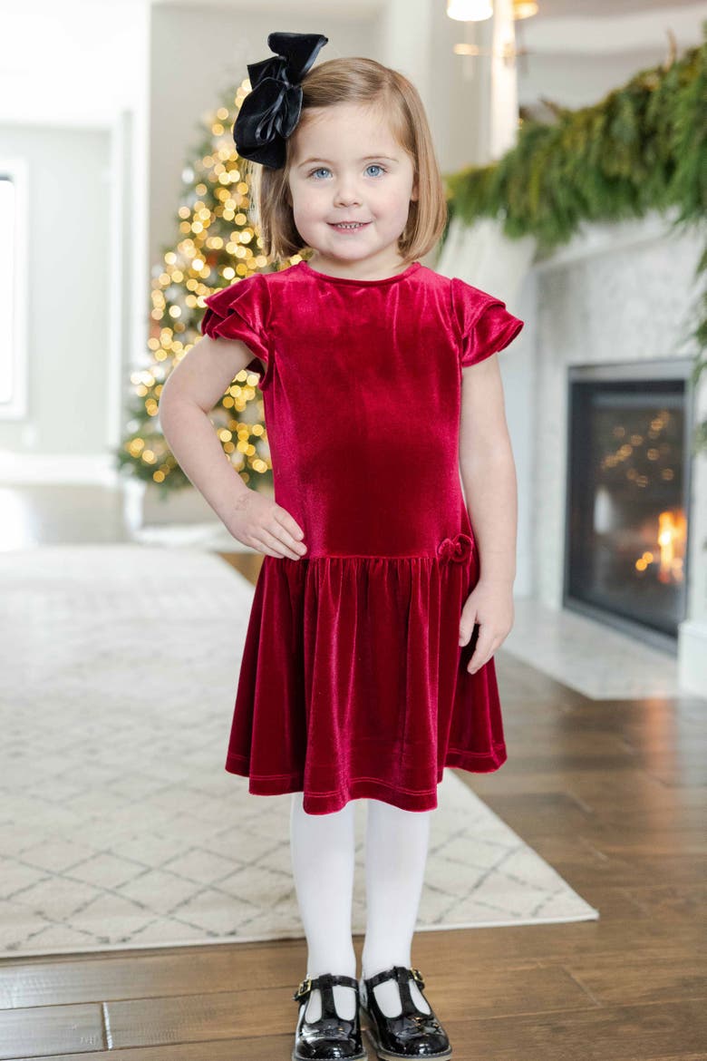 Stretch Velvet Dress with Bow, Alternate, color, Burgundy Velvet
