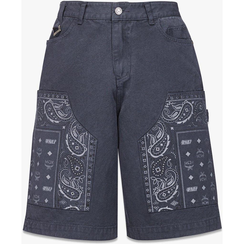 Mcm X Kasina Bandana Monogram Shorts In Denim Jacquard In Blue