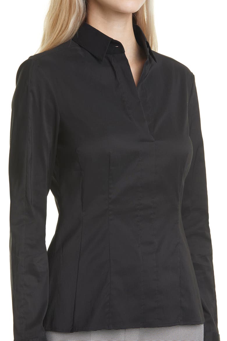 'Bashina' Stretch Poplin Shirt, Alternate, color, BLACK