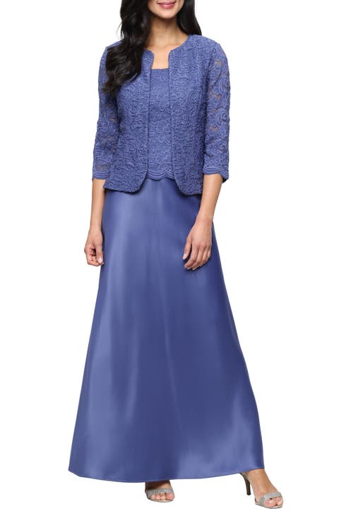 Embroidered Lace Mock Two-Piece Gown with Jacket
