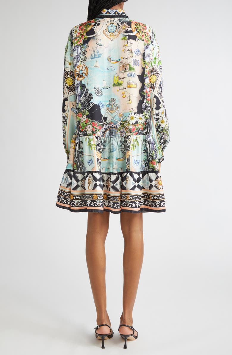 Camilla Folk Afloat Tiered Long Sleeve Silk Shirtdress, Alternate, color, 