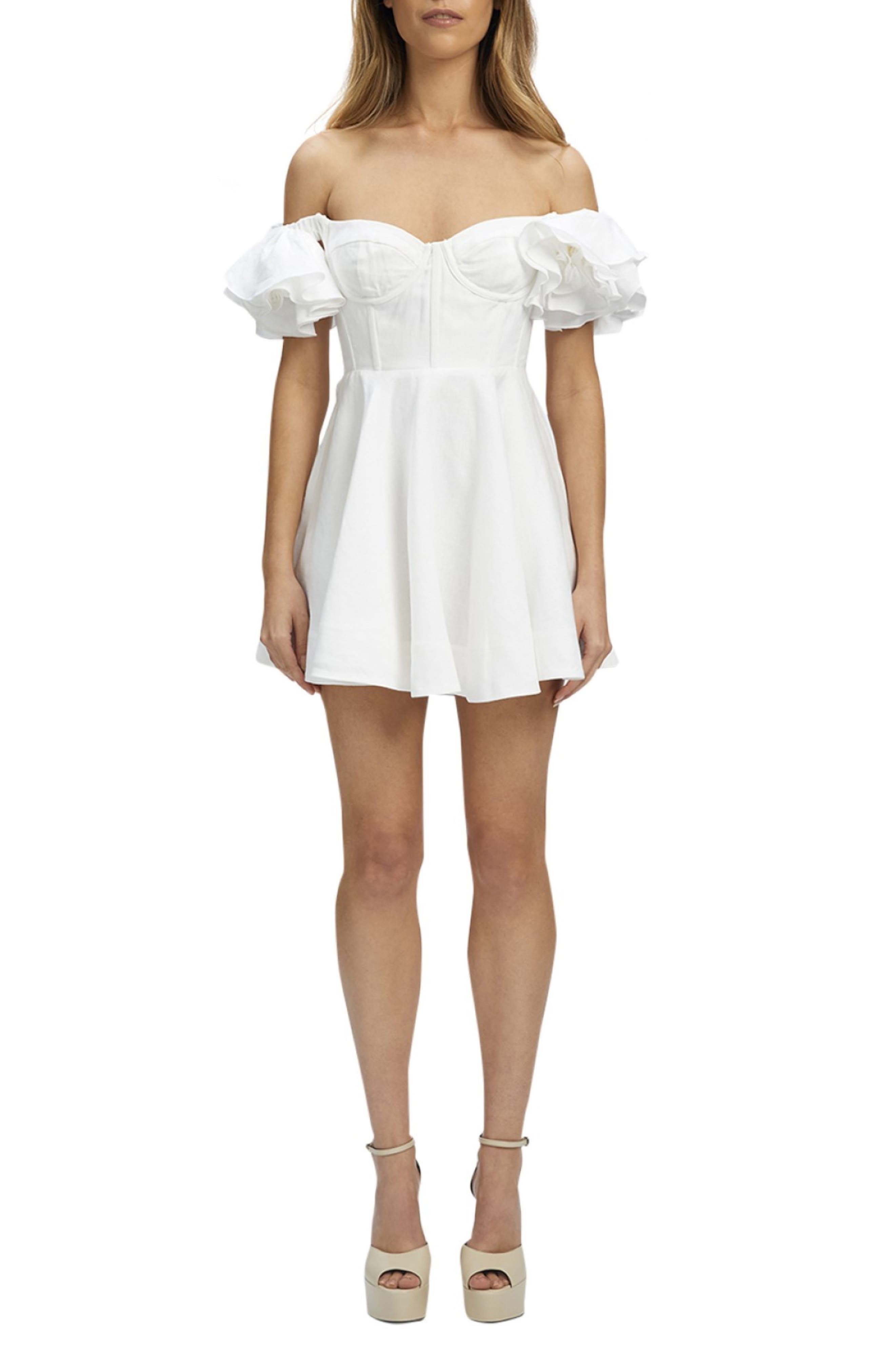 Bardot Sigma Corset Off the Shoulder Linen Minidress