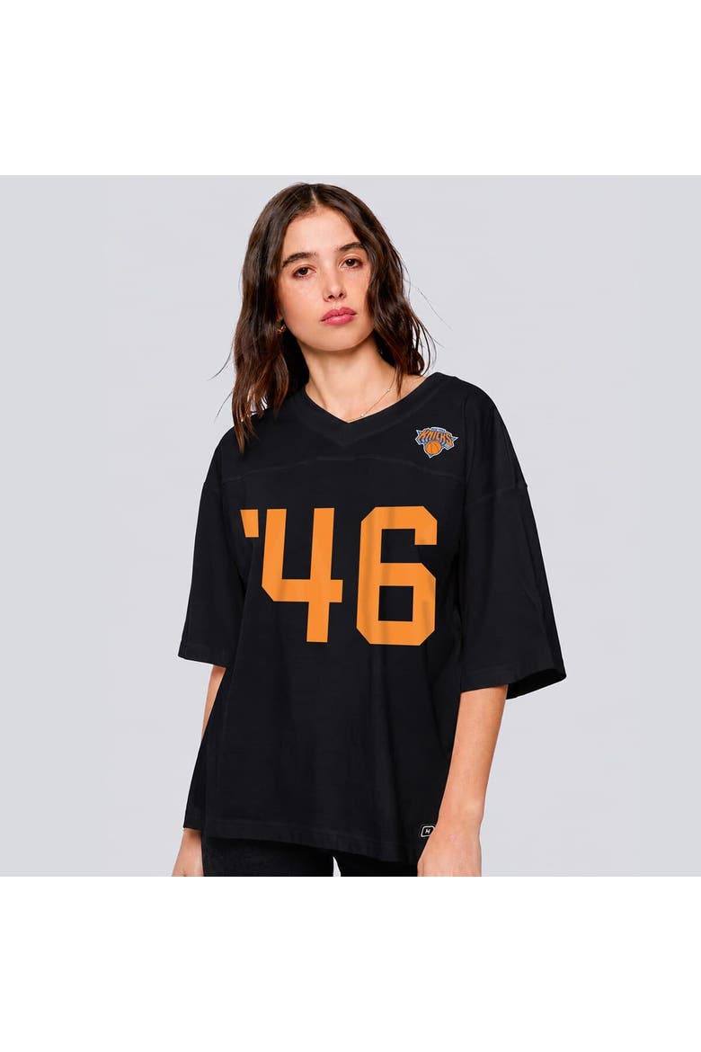 Women's Hype and Vice Black New York Knicks Oversized Football T-Shirt, Main, color, Black