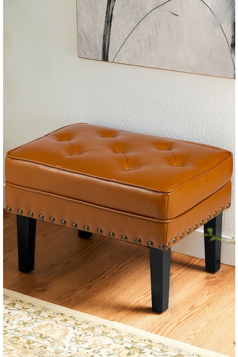 Modern Faux Leather Button-tufted Accent Stool, Alternate, color, Yellow