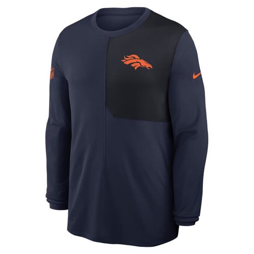 NIKE NIKE NAVY DENVER BRONCOS SIDELINE COACH UV PERFORMANCE LONG SLEEVE T-SHIRT