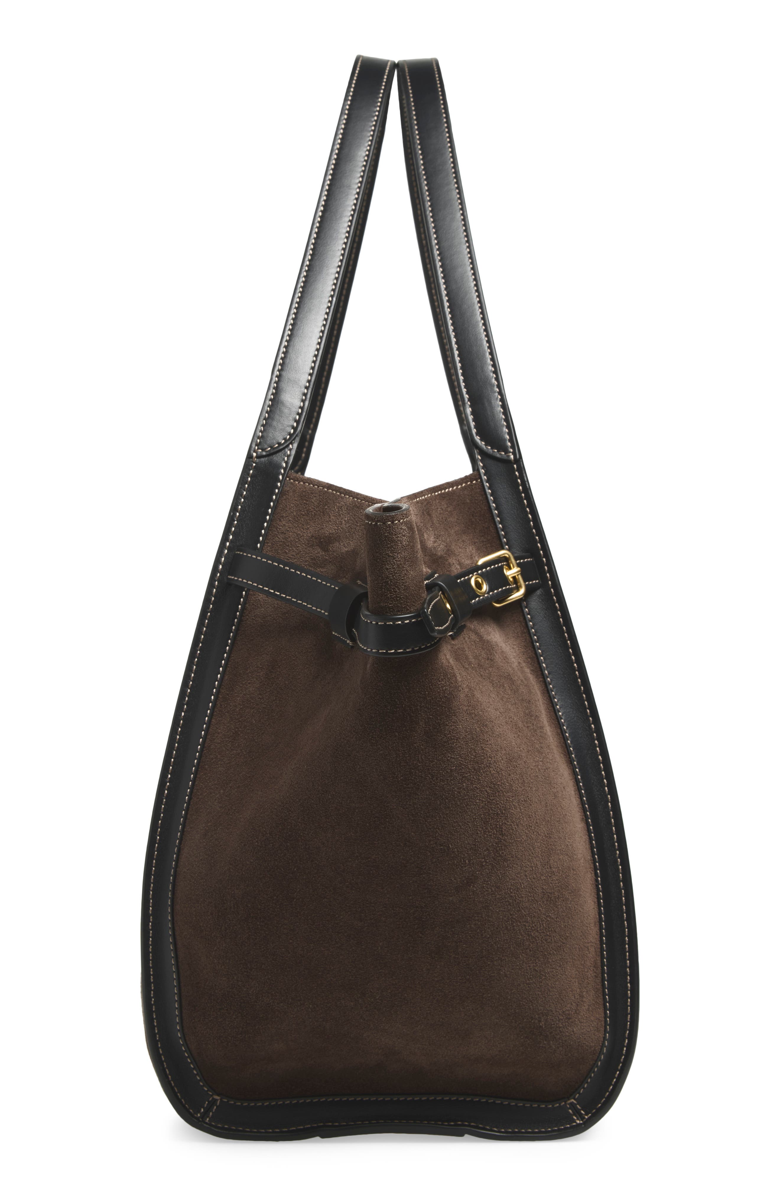 Medium T Signature Suede Shopping Bag, Alternate, color, PALISSANDRO/ NERO