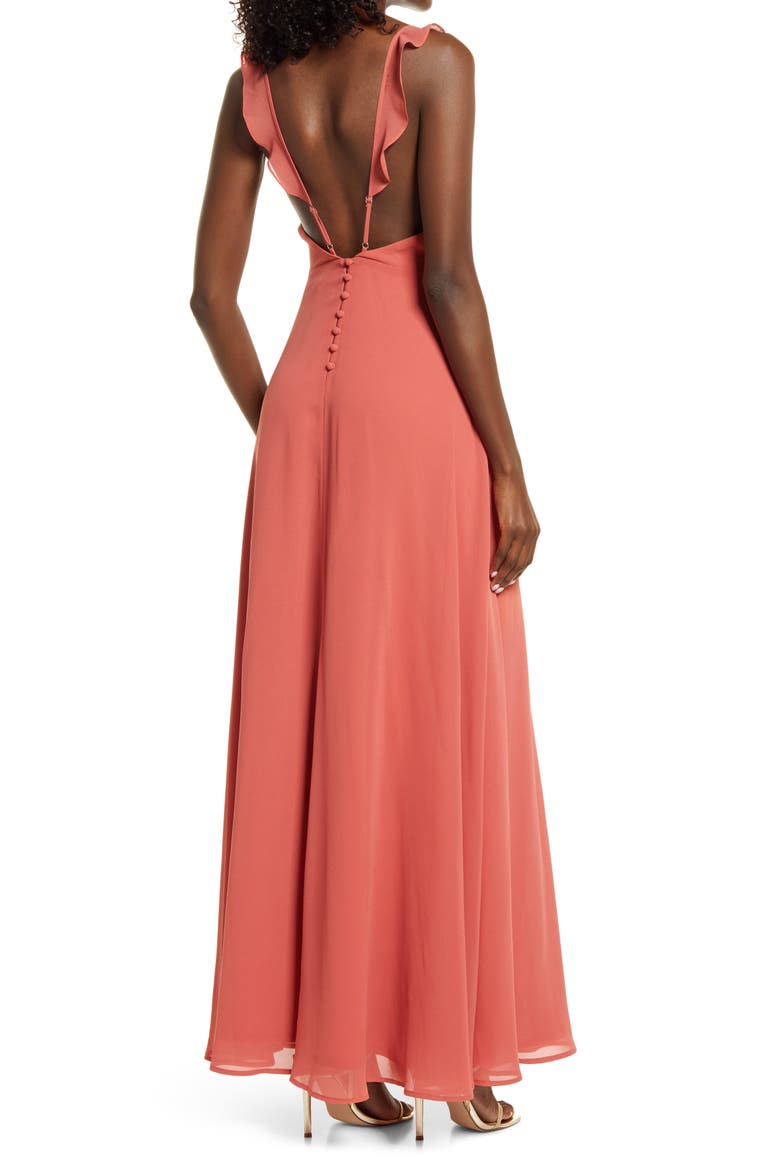 Flutter Strap A-Line Chiffon Gown, Alternate, color, RUSTY ROSE