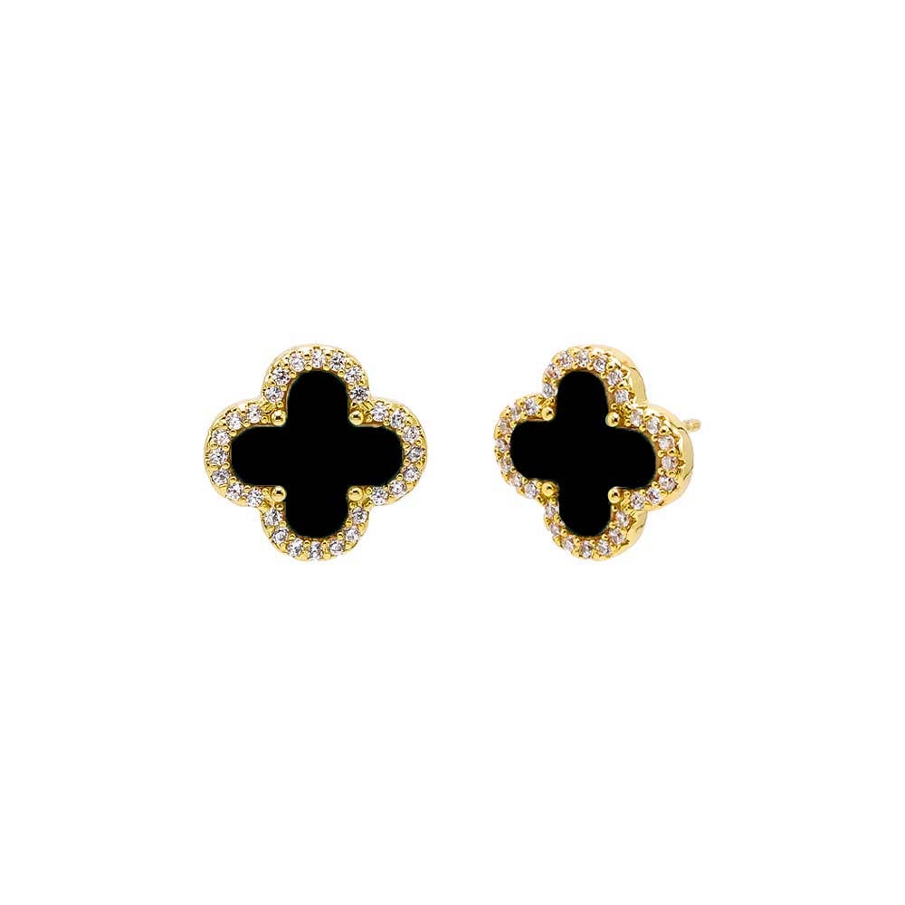 BY ADINA EDEN Pave Outlined Four Leaf Clover Stud Earring (Women ...
