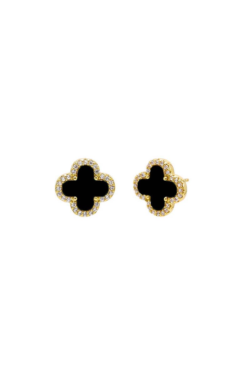 BY ADINA EDEN Pave Outlined Four Leaf Clover Stud Earring, Main, color, Onyx