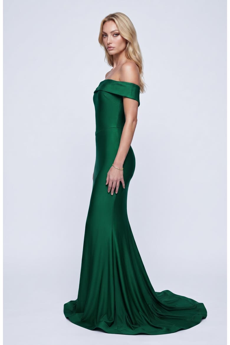 Off The Shoulder Sculpted Mermaid Evening Gown, Alternate, color, Forest Green