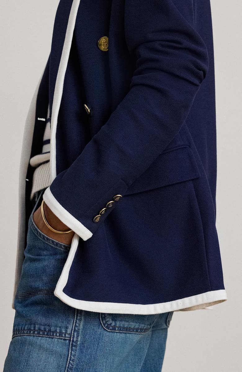 Lauren Ralph Lauren Tahir Double Breasted Piqué Knit Blazer, Alternate, color, Refined Navy Blue/ White