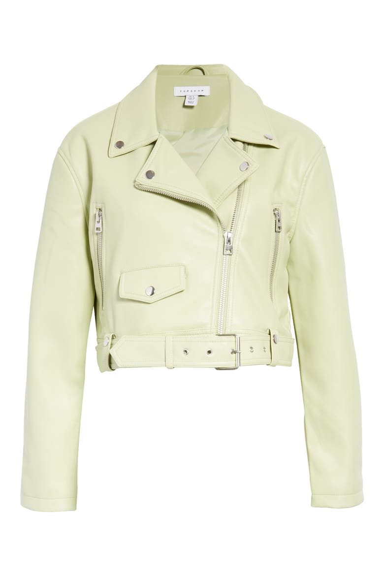 Faux Leather Biker Jacket, Alternate, color, LIGHT GREEN