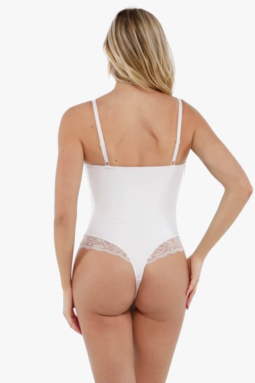 Popilush Shapewear Strappy Tummy Control Lace Inset Bodysuit In Pearl White