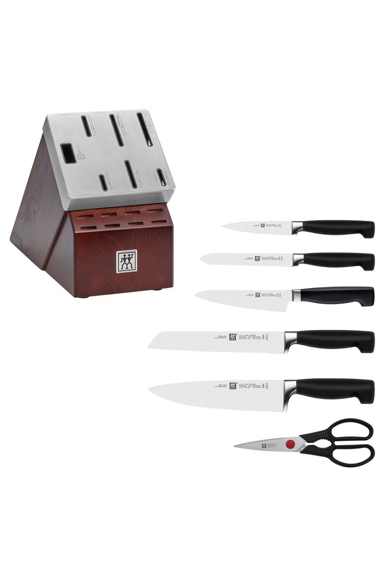 J.A. HENCKELS Four Star Self-Sharpening Knife Block & Knife Set, Alternate, color, STAINLESS STEEL