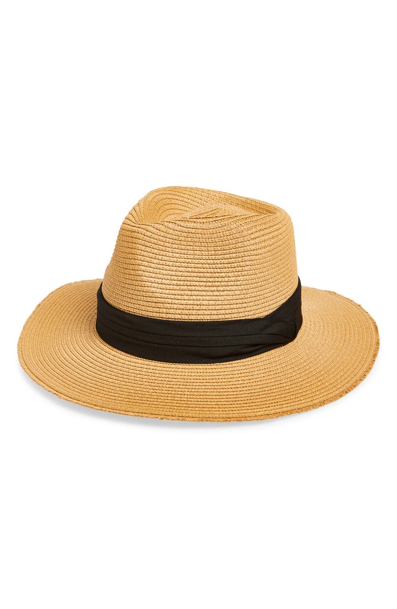 Nordstrom Fray Edge Packable Panama Hat, Main, color, Dark Natural