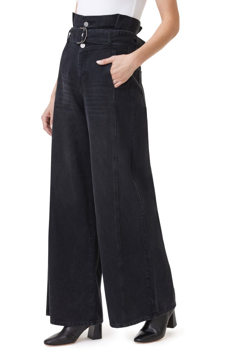 High Waist Wide Leg Belted Denim Jeans, Alternate, color, WASHED BLACK