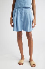 STAUD Cruz Pleated Linen Shorts
