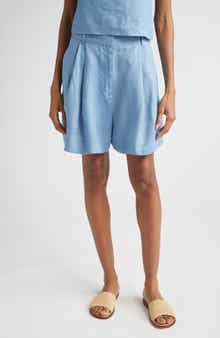 STAUD Cruz Pleated Linen Shorts