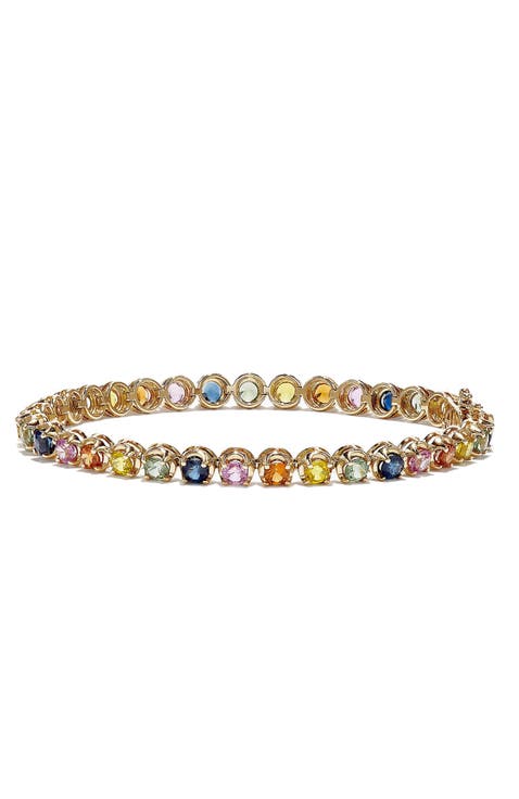Multi-Color Sapphire Tennis Bracelet in 14K Yellow Gold