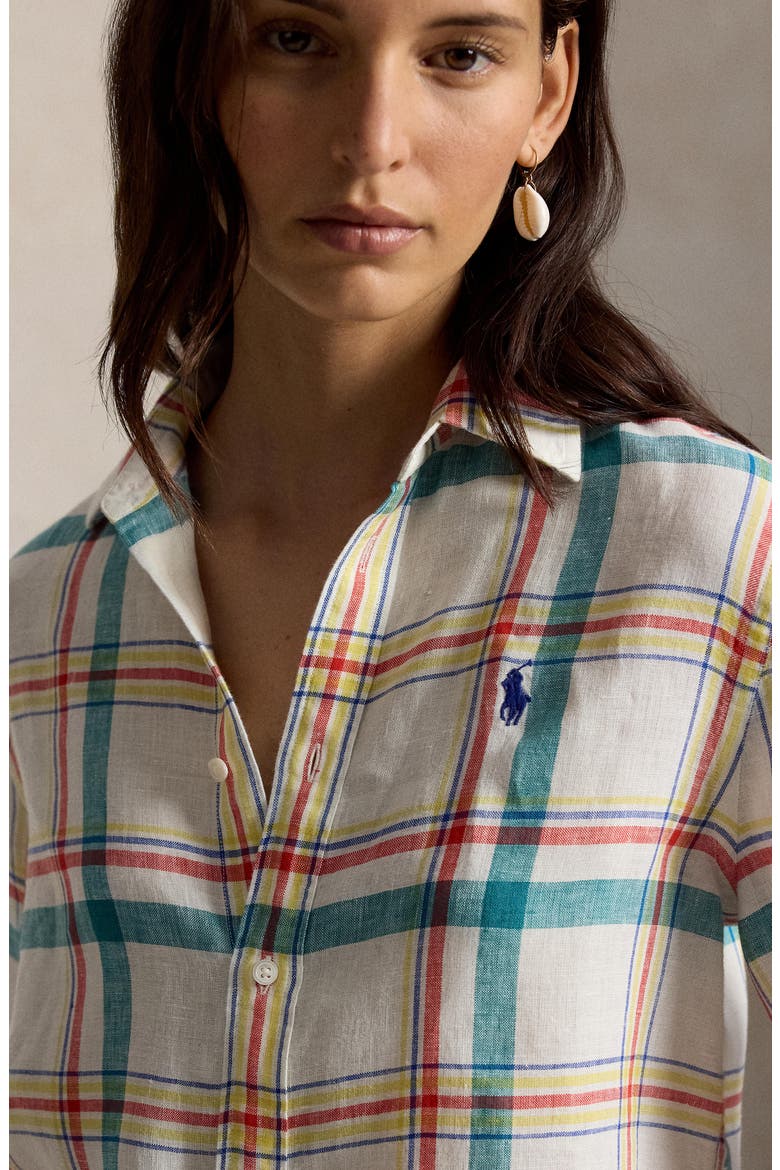 Plaid Linen Shirt, Alternate, color, 2017 WHITE-TEAL-RED MULTI