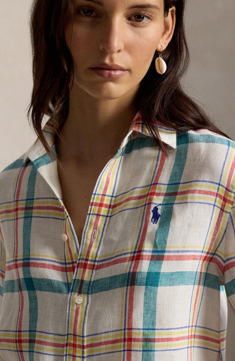 Polo Ralph Lauren Plaid Linen Shirt, Alternate, color, 2017 White-Teal-Red Multi