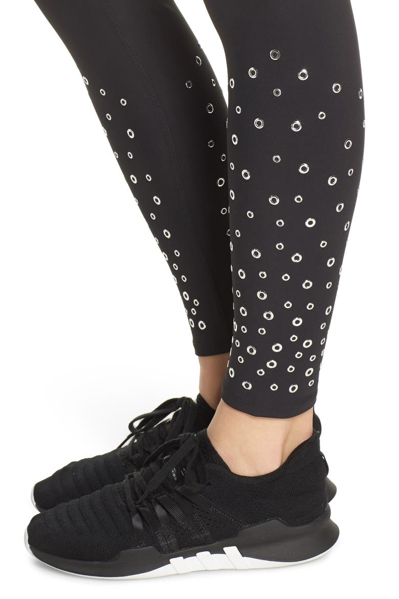 High Waist Grommet Tights, Alternate, color, BLACK