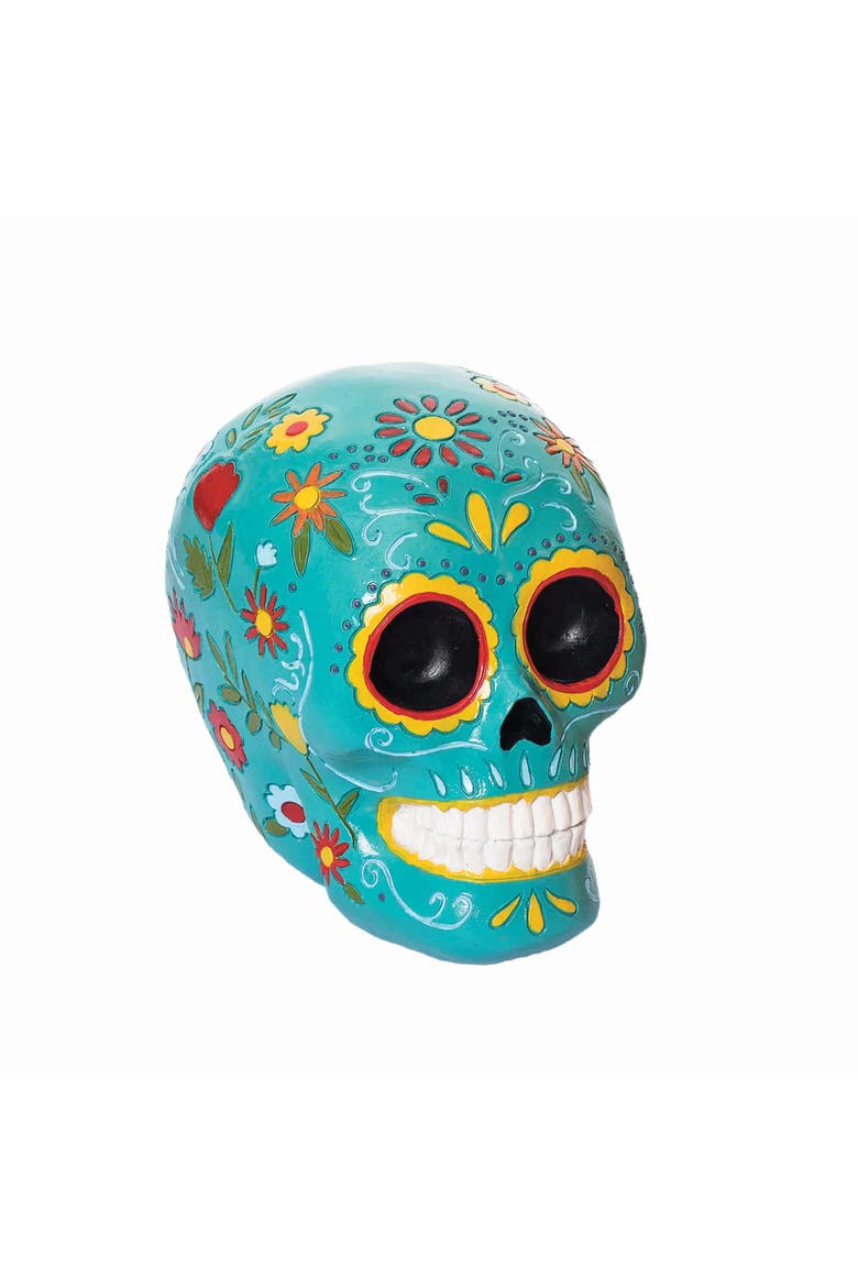 Aqua Floral Sugar Skull Decorative Figure Figurine, Main, color, Blue