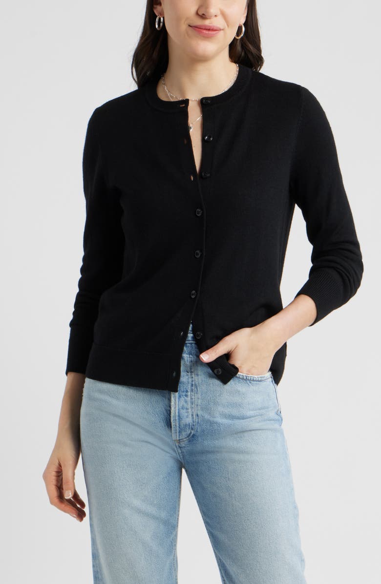 Caslon<sup>®</sup> Merino Wool Blend Cardigan, Main, color, Black