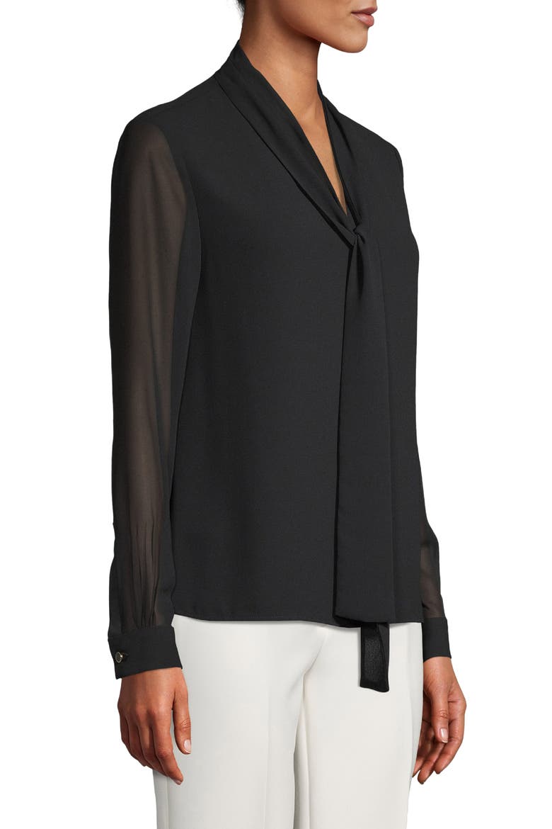 V-Neck Tie Front Blouse, Alternate, color, ANNE BLACK