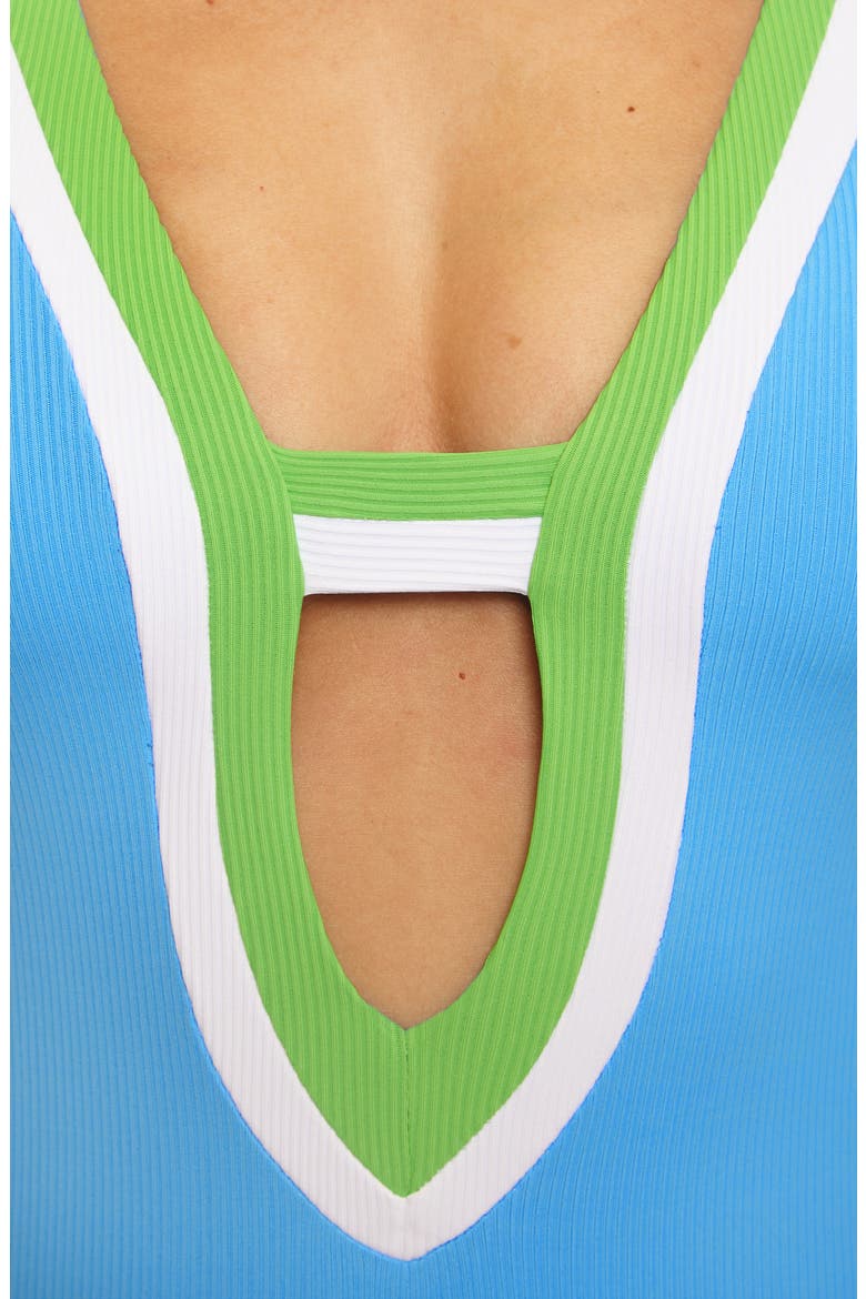 Coast Line Plunge One-Piece Swimsuit, Alternate, color, SKY BLUE