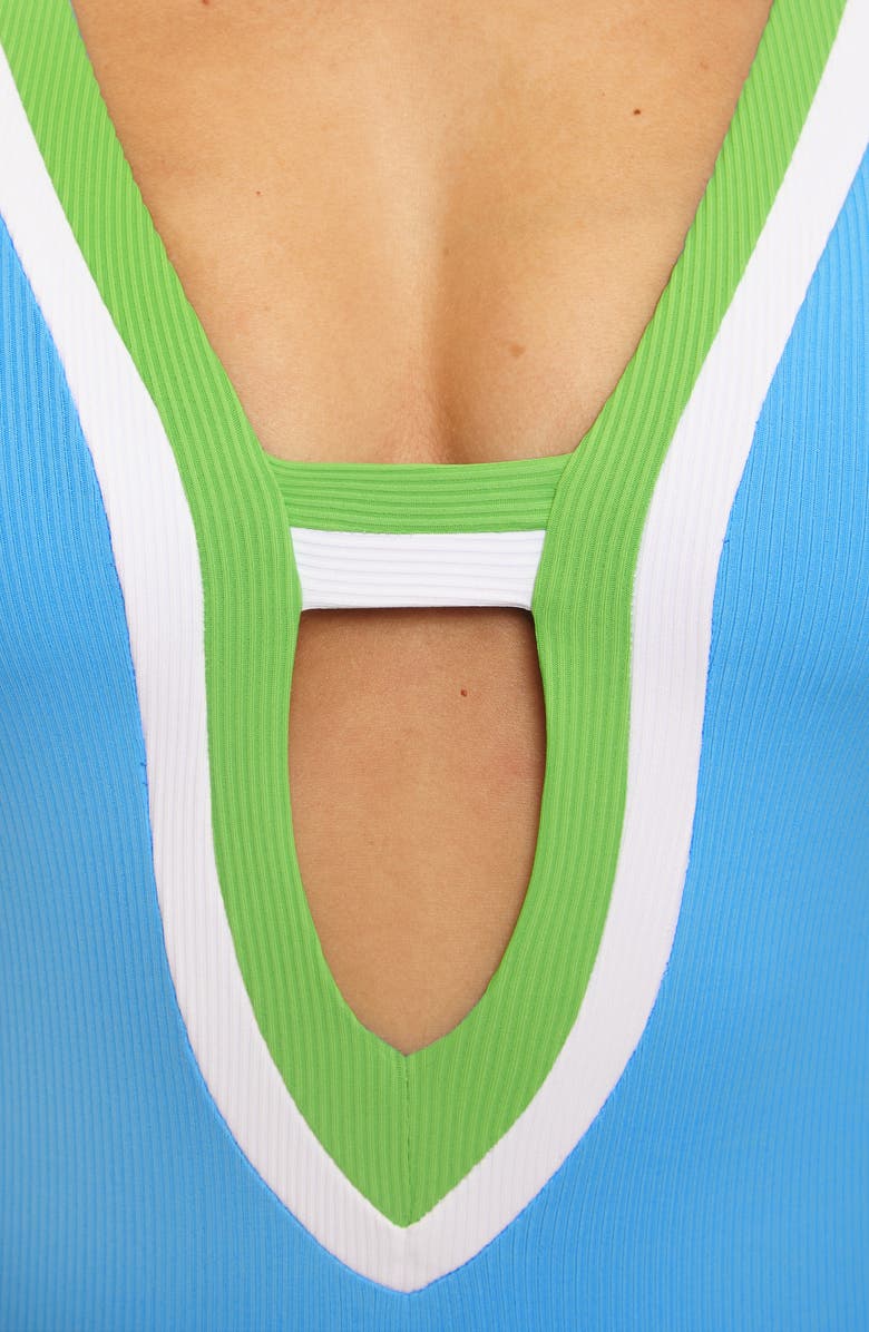 Becca Coast Line Plunge One-Piece Swimsuit, Alternate, color, Sky Blue