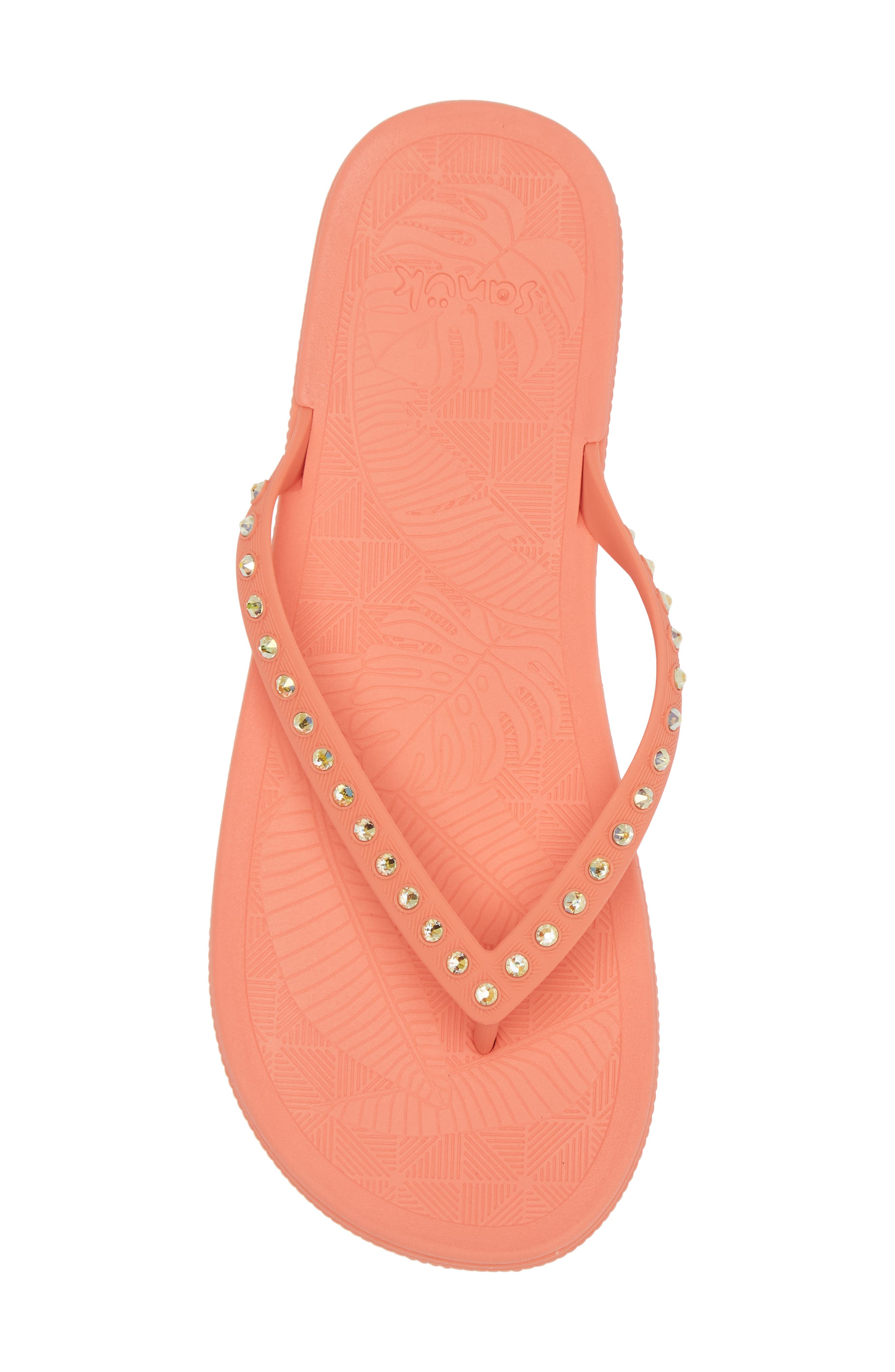 Sanuk Funshine Rhinestone Flip Flop, Alternate, color, Fusion Coral