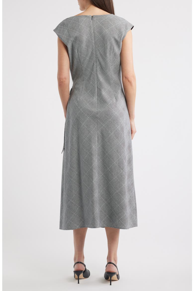 Windowpane Pladi Side Ruched Cotton Sheath Dress, Alternate, color, GREY