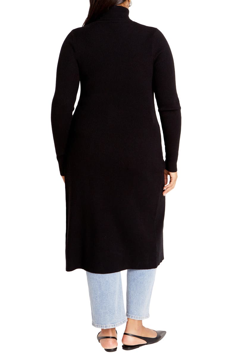 City Chic Split Longline Long Sleeve Sweater Dress, Alternate, color, Black