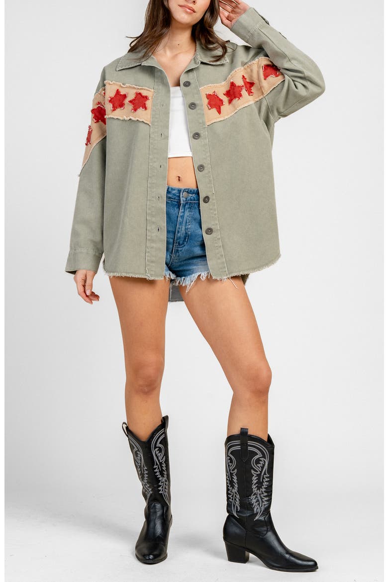 Denim Star Patch Shirt Jacket, Alternate, color, GREEN COMBO