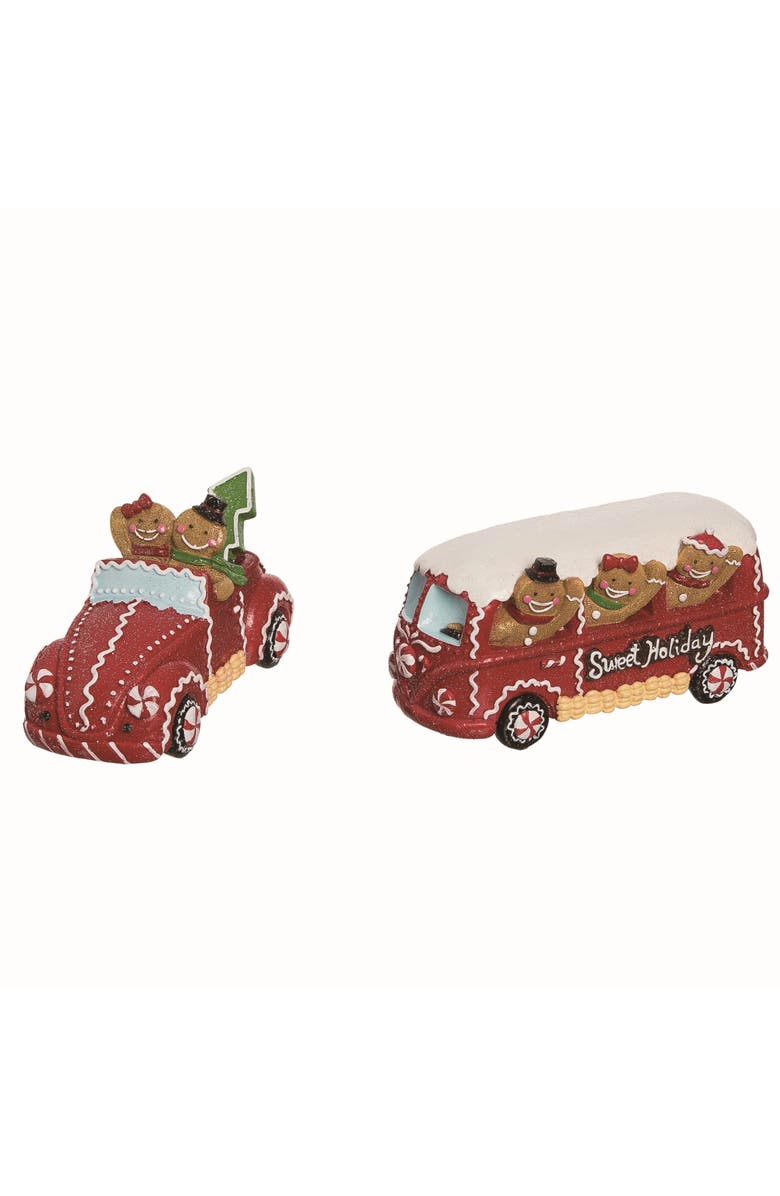 Transpac Resin Gingerbread Sweet Ride Figurine Set of 2 Christmas Decor, Main, color, Red