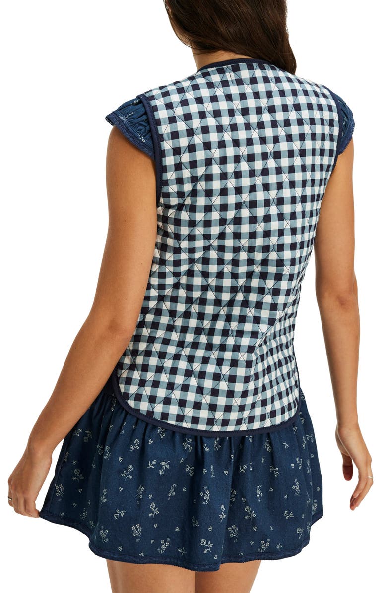 Free People Claudine Quilted Vest, Alternate, color, Navy Gingham