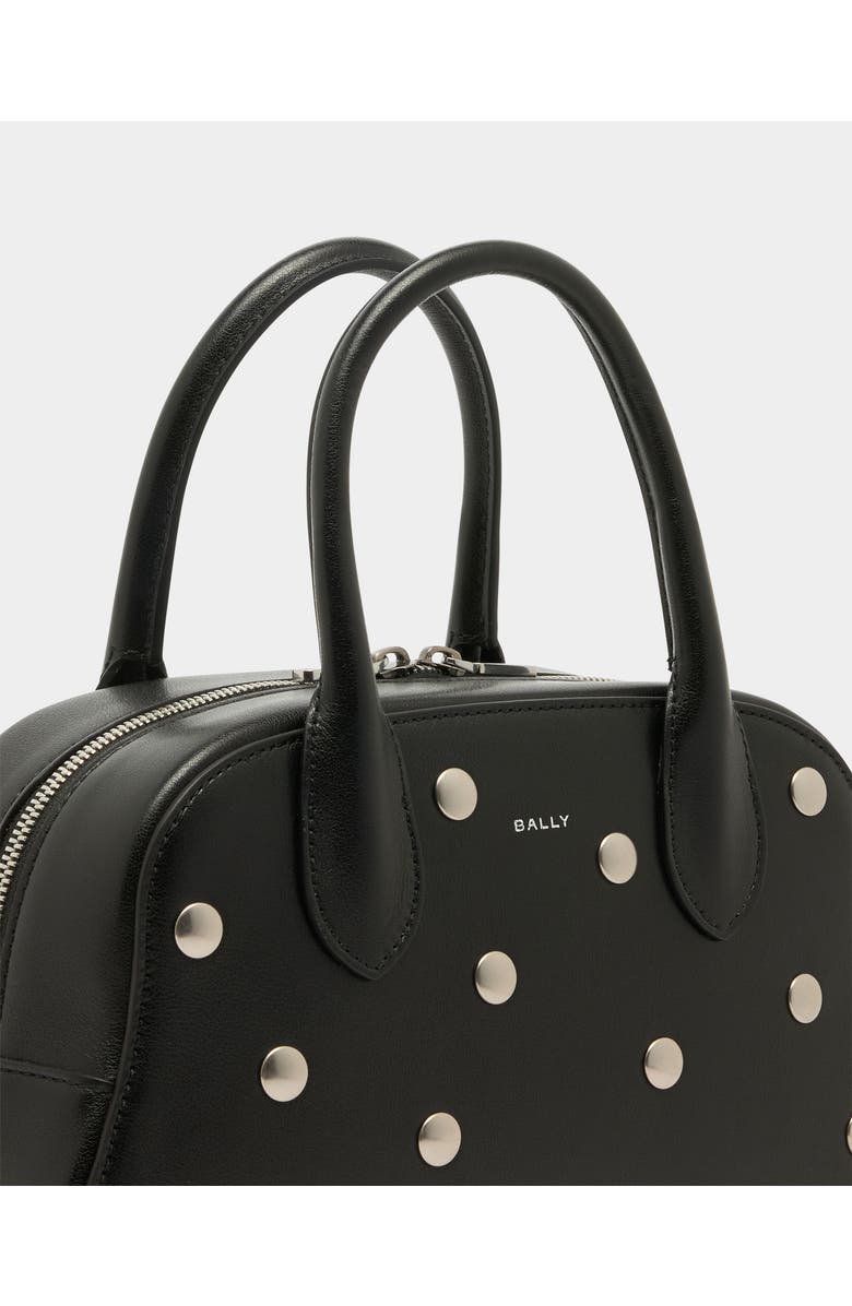 Bally Unda Top Handle Bag in Grained Calf Leather, Alternate, color, Black+Palladio
