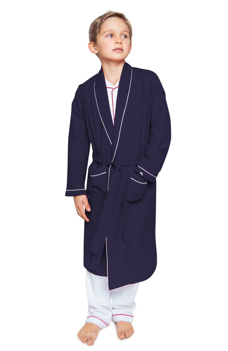 Petite Plume Kids' Navy Flannel Robe, Main, color, Navy